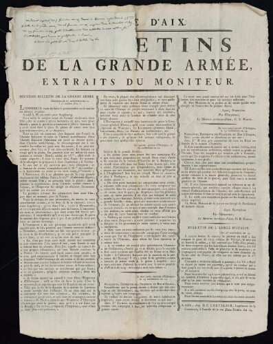Bulletins de la Grande Armée. Extrait du moniteur / Mairie d'Aix