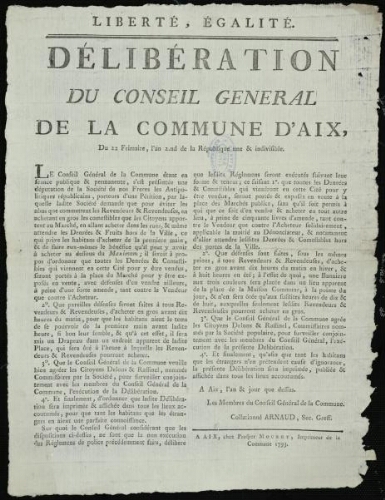 Délibération du conseil général de la commune d'Aix