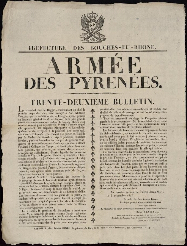 Armée des Pyrénées. Trente-deuxième bulletin / Préfecture des Bouches-du-Rhône