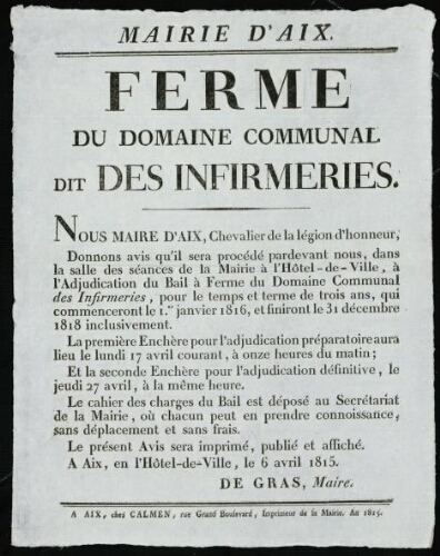 Ferme du domaine communal dit des Infirmeries / Mairie d'Aix