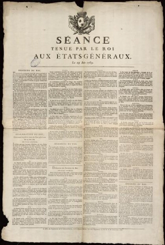 Séance tenue par le Roi aux États-Généraux,  le 3 juin 1789. Discours du Roi / [Louis XVI]