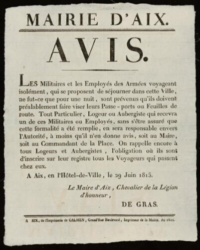 Avis / Mairie d'Aix