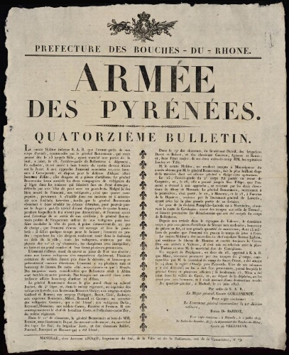 Armée des Pyrénées. Quinzième bulletin / Préfecture des Bouches-du-Rhône