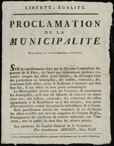 Proclamation de la municipalité