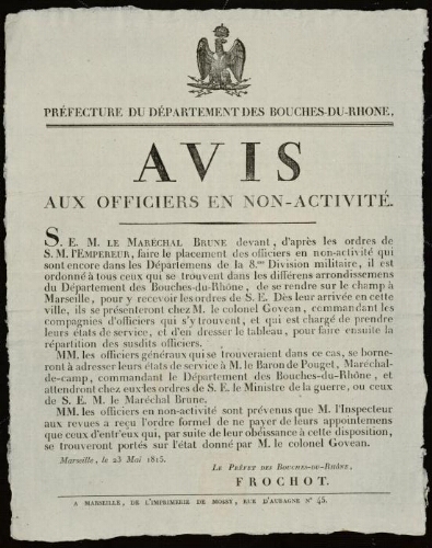 Avis aux militaires en retraite / Préfecture du département des Bouches-du-Rhône