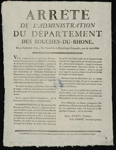 Arrêté de l'administration du département des Bouches-du-Rhône