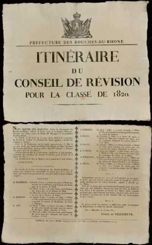 Itinéraire du conseil de révision pour la classe de 1820 / Préfecture des Bouches-du-Rhône