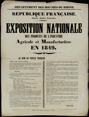 République française. Liberté, égalité, fraternité. Exposition nationale des produits de l’industrie, agricole et manufacturière en 1849