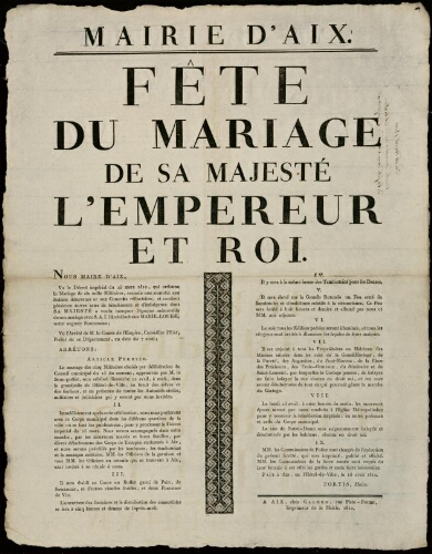 Fête du mariage de sa majesté l'empereur et roi / Mairie d'Aix