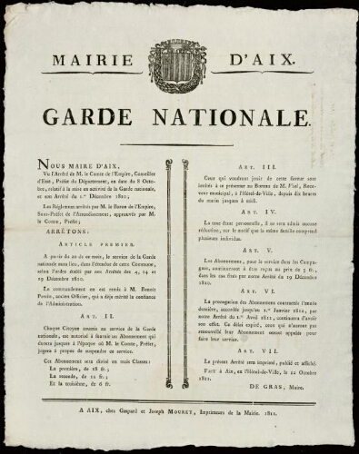 Garde nationale.  / Mairie d'Aix