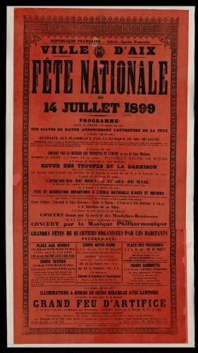 Fête nationale du 14 juillet 1899. Programme / Mairie d'Aix