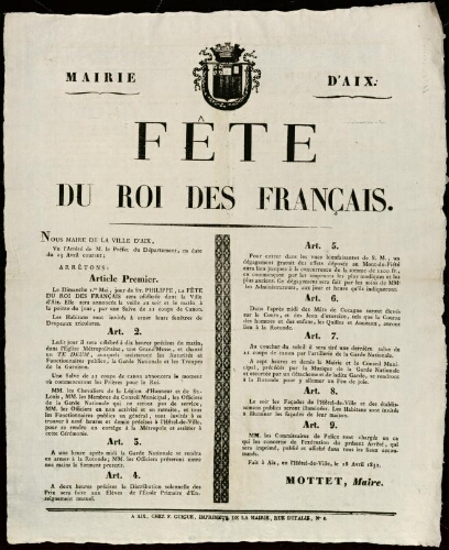 Fête du roi des Français / Mairie d'Aix