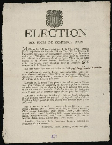 Election des juges de commerce d'Aix / [Mairie d’Aix]