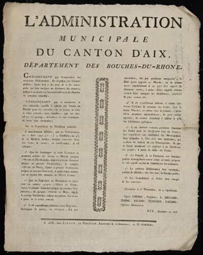L’administration municipale du canton d'Aix, département des Bouches-du-Rhône