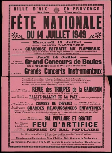 Fête nationale du 14 juillet 1949 / Mairie d'Aix