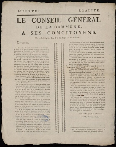 Le Conseil général de la commune, a ses concitoyens   / [Mairie d'Aix]