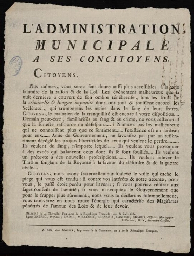 L'Administration municipale à ses concitoyens / Mairie d’Aix