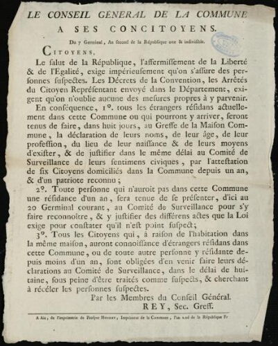 Le Conseil général de la commune d'Aix, a ses concitoyens / [Mairie d'Aix]