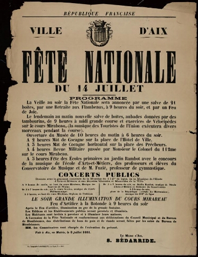 Fête nationale du 14 juillet : programme / Ville d’Aix