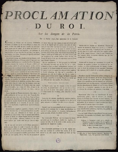 Proclamation du Roi, sur les dangers de la patrie / [Louis XVI]
