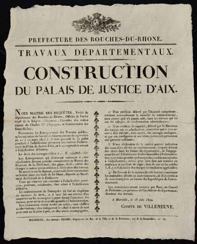 Travaux départementaux. Construction du palais de justice d'Aix / Préfecture des Bouches-du-Rhône