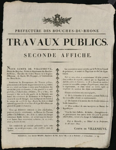 Travaux publics. Seconde affiche / Préfecture des Bouches-du-Rhône