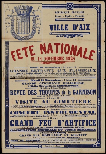Fête nationale du 11 Novembre 1924 / Mairie d'Aix