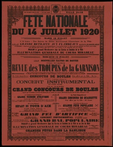 Fête nationale du 14 juillet 1920 / Mairie d'Aix