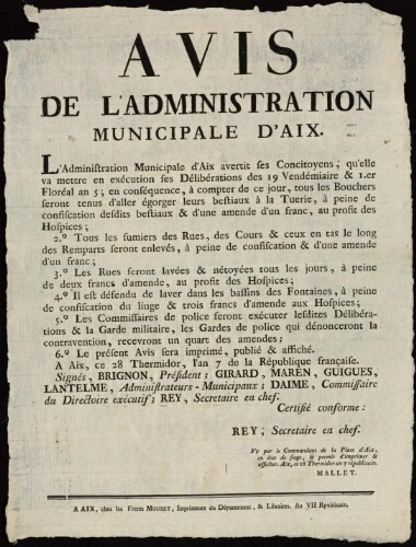 Avis de l'Administration municipale  / Mairie d’Aix
