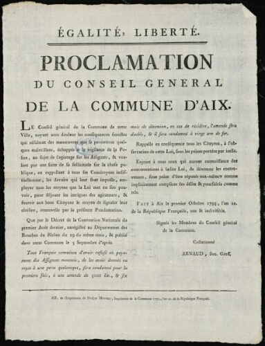 Proclamation du conseil général de la commune d'Aix