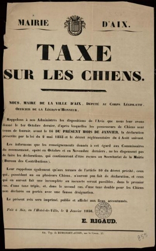 Taxe sur les chiens / Mairie d'Aix