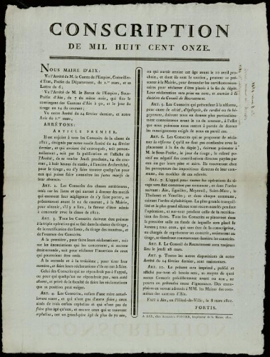 Conscription de mil-huit-cent-onze / Mairie d'Aix