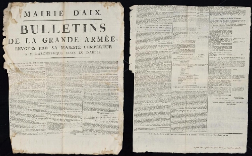 Bulletins de la Grande Armée, envoyés par sa majesté l'Empereur à M. l'Archevêque d'Aix et d'Arles / Mairie d'Aix
