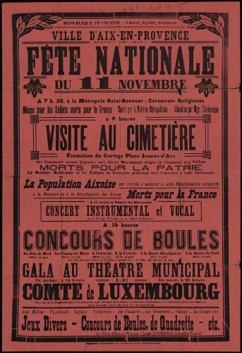 [Fête nationale du 11 Novembre 1933] / Mairie d'Aix