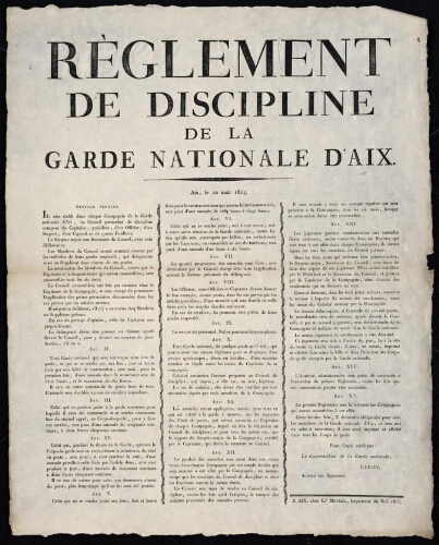 Règlement de discipline de la Garde nationale d'Aix / Garde nationale d'Aix