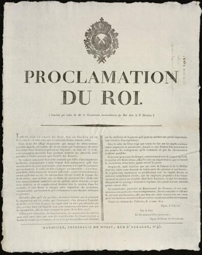 Proclamation du Roi. (Imprimé par ordre de M. le commissaire extraordinaire du Roi dans la 8è division)