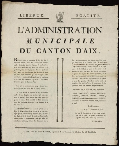 L'Administration municipale du Canton d'Aix