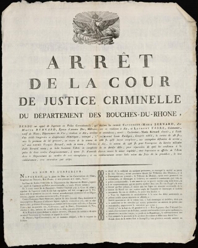 Arrêt de la Cour de justice criminelle du département des Bouches-du-Rhône, rendu sur un appel de jugement en police correctionnelle …