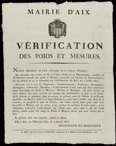 Vérification des poids et mesures / Mairie d'Aix