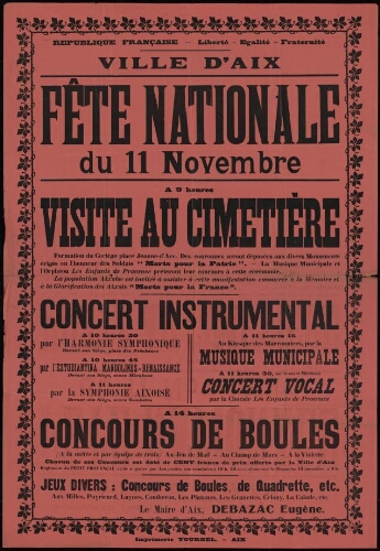 [Fête nationale du 11 Novembre 1927] / Mairie d'Aix