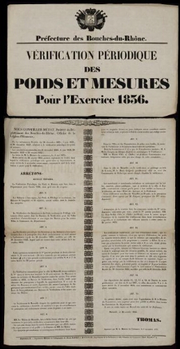 Vérification périodique des poids et mesures pour l'exercice 1836  / Préfecture des Bouches-du-Rhône