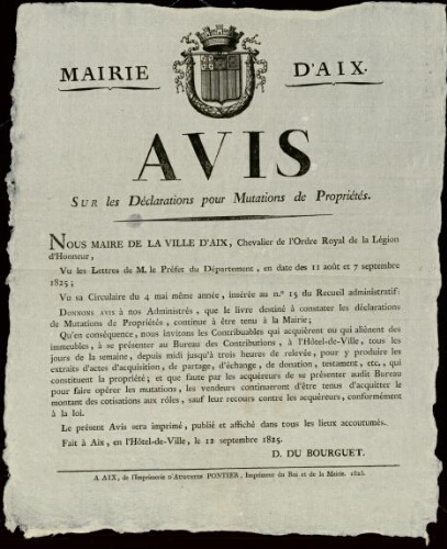 Avis sur les déclarations pour mutations de propriétés / Mairie d'Aix