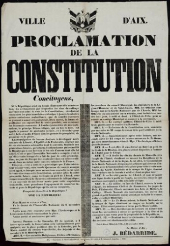 Ville d'Aix. Proclamation de la constitution. Concitoyens, … / [Mairie d’Aix]