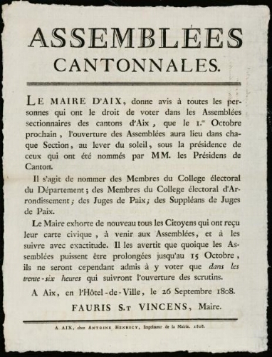 Assemblées cantonales / Mairie d'Aix