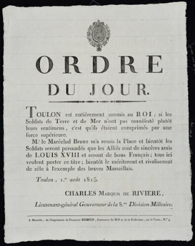 Ordre du jour / Charles, marquis de Rivière