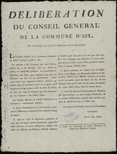 Délibération du Conseil Général de la Commune d'Aix