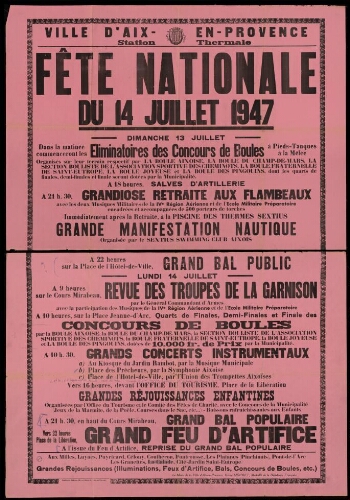 Fête nationale du 14 juillet 1947 / Mairie d'Aix