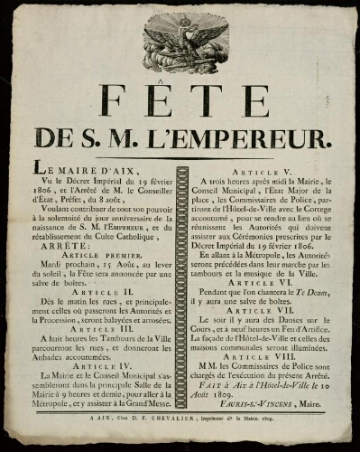 Fête de S. M. l'Empereur / Mairie d'Aix