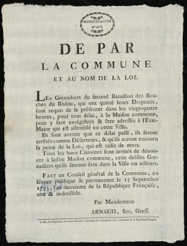 De par la commune et au nom de la loi / Conseil général de la commune d'Aix