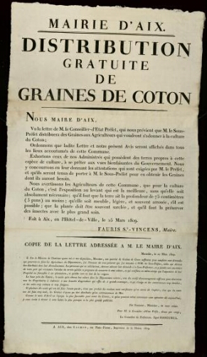 Distribution gratuite de graines de coton / Mairie d'Aix
